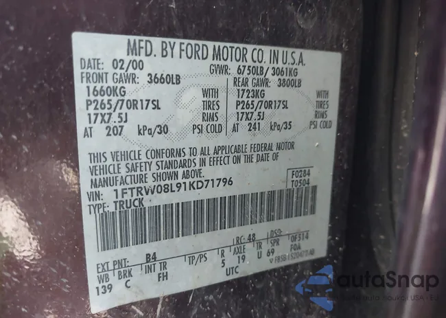 1FTRW08L91KD71796: 43309314