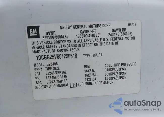 1GCGG25V861250518: 43309344