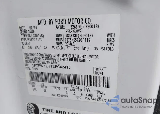 1FTFW1ET1EFC42415: 43308535