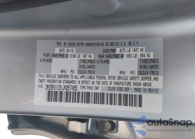 3MZBN1V3XJM257455: 43308697