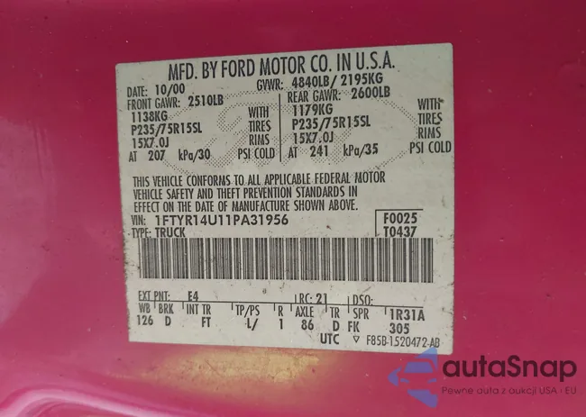 1FTYR14U11PA31956: 43309761