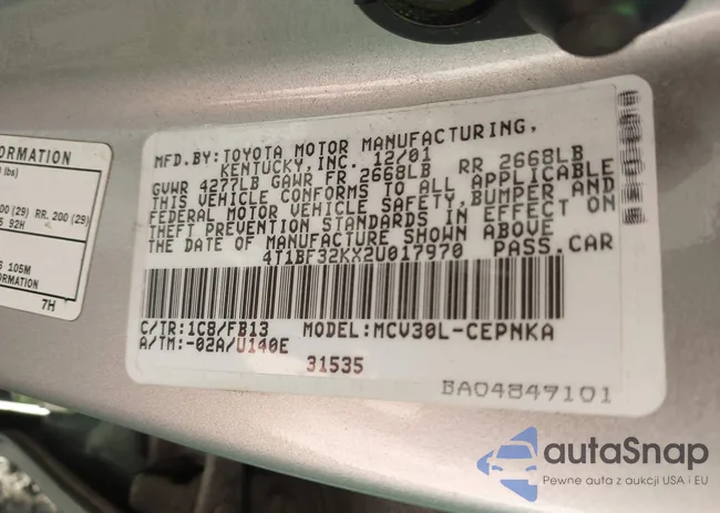 4T1BF32KX2U017970: 43309949