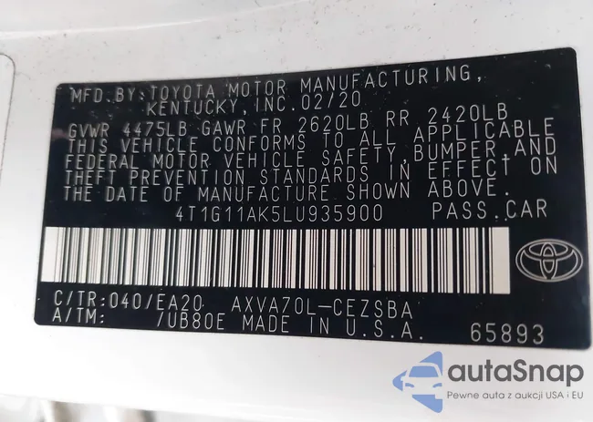 4T1G11AK5LU935900: 43309953