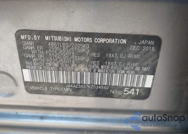 JA4AZ3A37KZ034840: 43310100