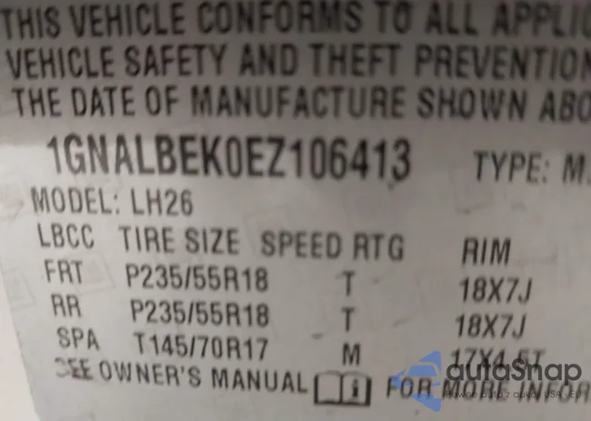 1GNALBEK0EZ106413: 43310143