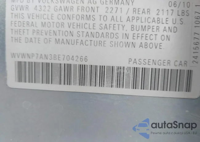 WVWNP7AN3BE704266: 43310150