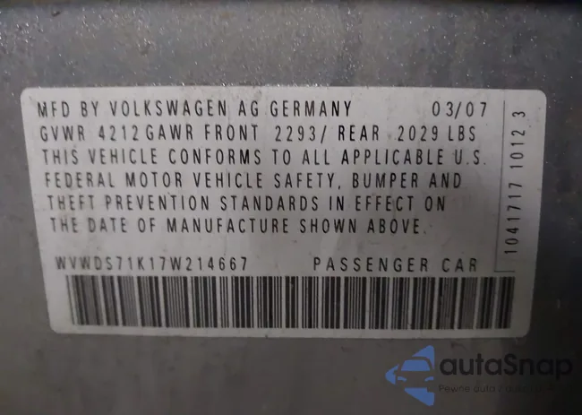 WVWDS71K17W214667: 43310151