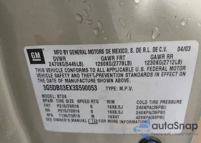 3G5DB03EX3S590053: 43310172