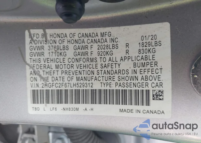 2HGFC2F67LH529312: 43310240