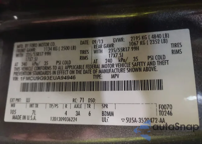 1FMCU9G93EUA94946: 43310265