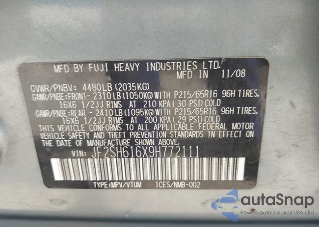 JF2SH616X9H772111: 43310303