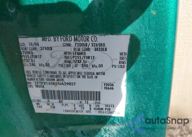 1FTPX14585NA29827: 43309476