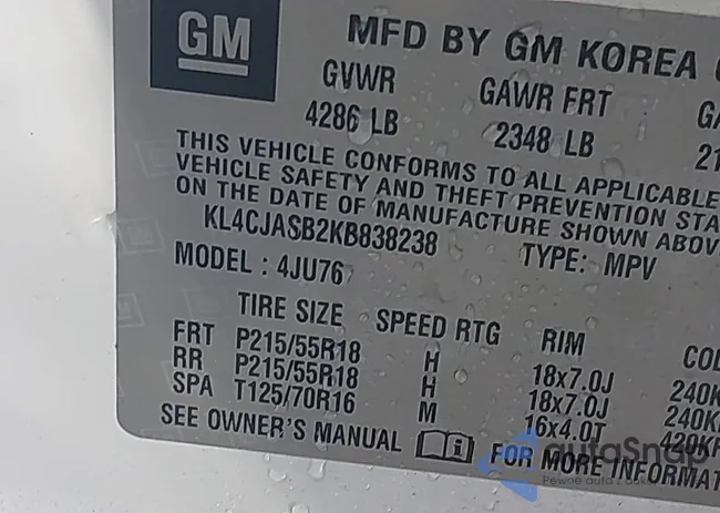 KL4CJASB2KB838238: 43309569