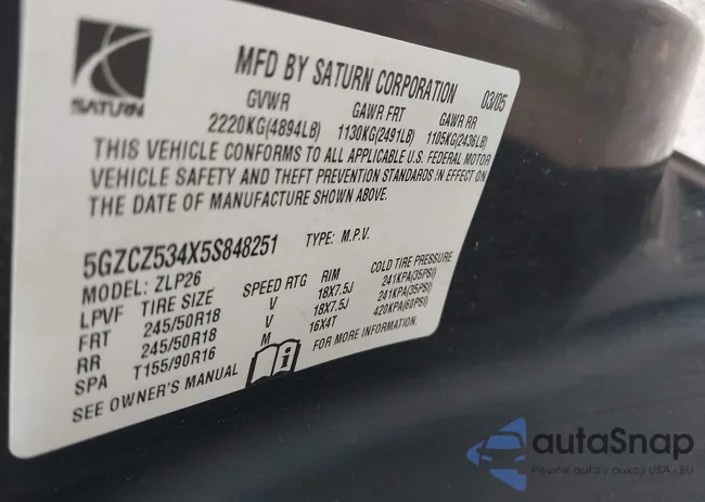 5GZCZ534X5S848251: 43309612