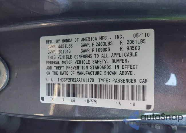 1HGCP2F82AA141179: 43309619