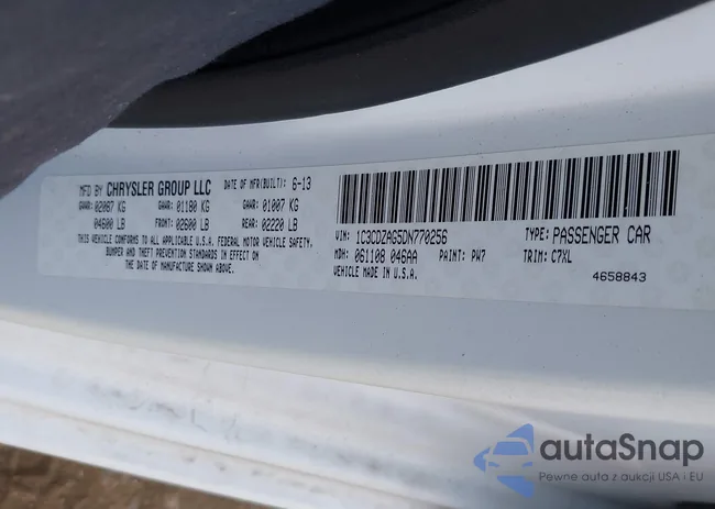 1C3CDZAG5DN770256: 43309644