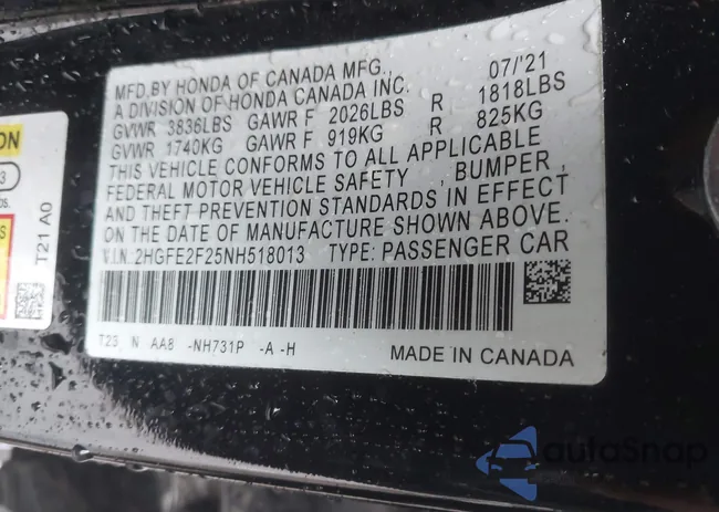 2HGFE2F25NH518013: 43310843