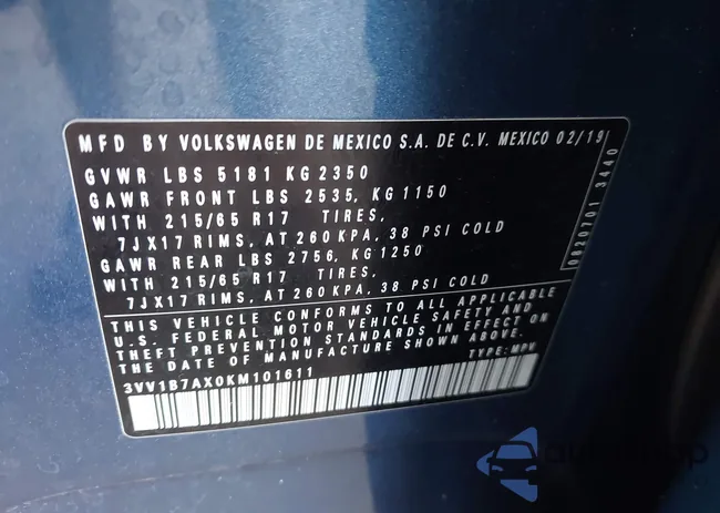 3VV1B7AX0KM101611: 43311021