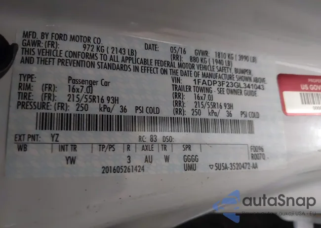 1FADP3F23GL341043: 43311042