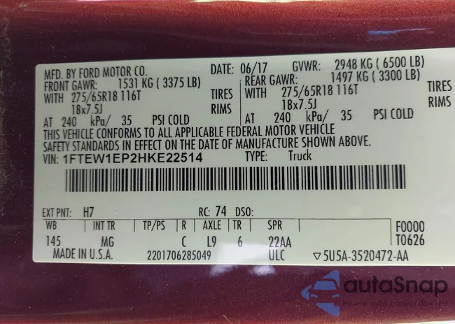 1FTEW1EP2HKE22514: 43311182