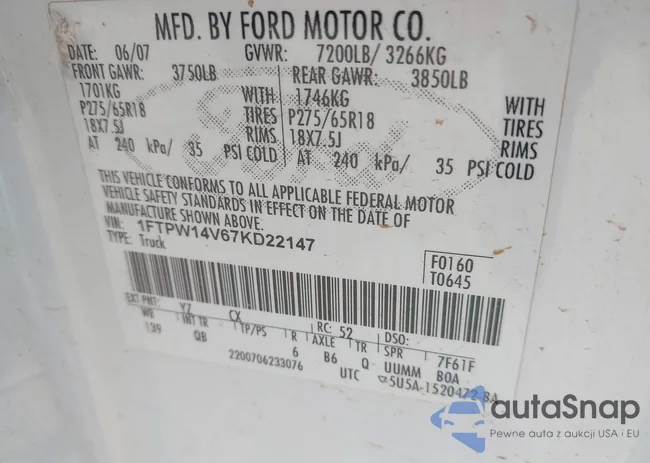 1FTPW14V67KD22147: 43311196