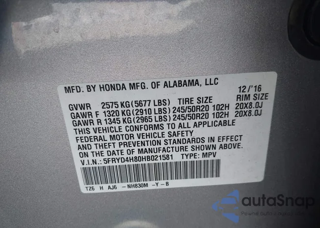 5FRYD4H80HB021581: 43311222