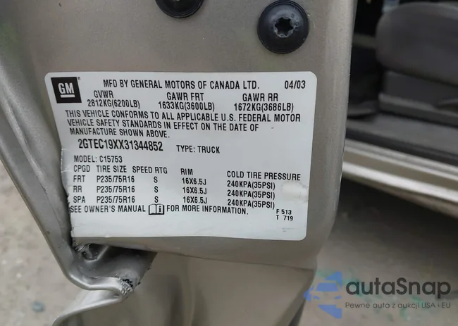 2GTEC19XX31344852: 43311243