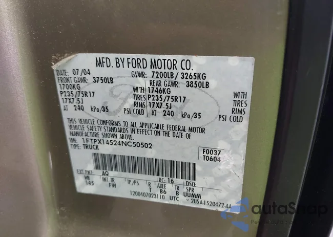 1FTPX14524NC50502: 43310387