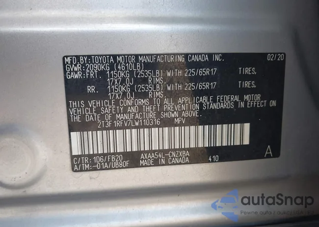 2T3F1RFV7LW110316: 43310474