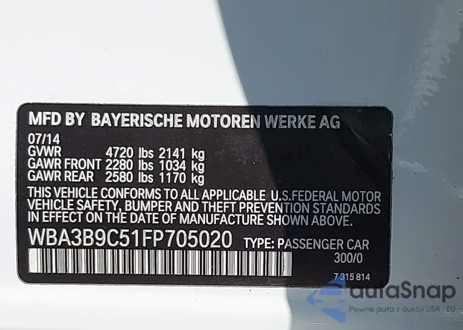 WBA3B9C51FP705020: 43311788