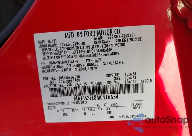 MAJ6S3FL8MC416654: 43311789