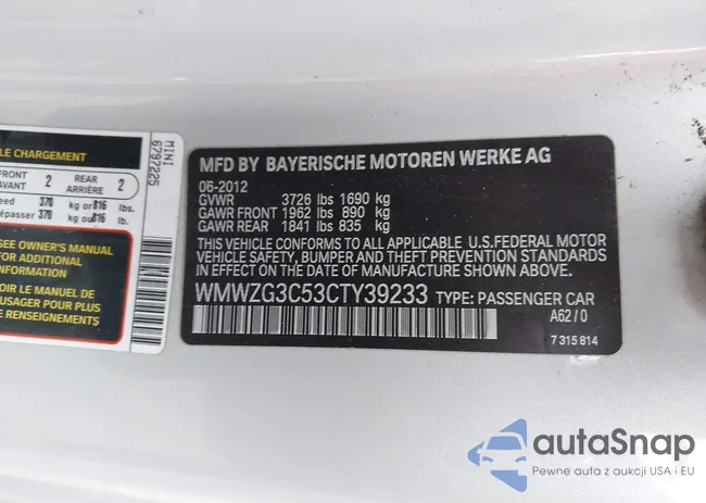 WMWZG3C53CTY39233: 43311814