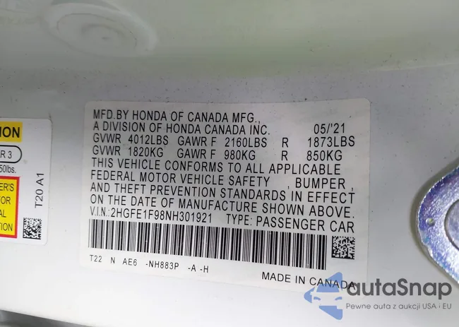 2HGFE1F98NH301921: 43311995