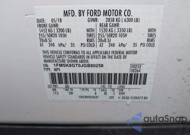 1FM5K8GT0JGB80258: 43312013