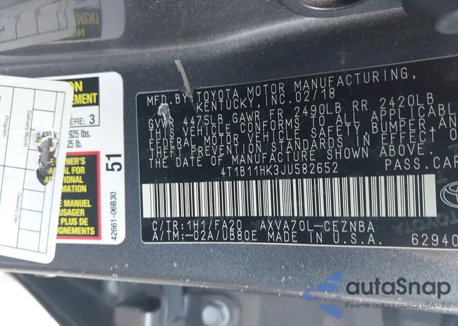 4T1B11HK3JU582652: 43312025