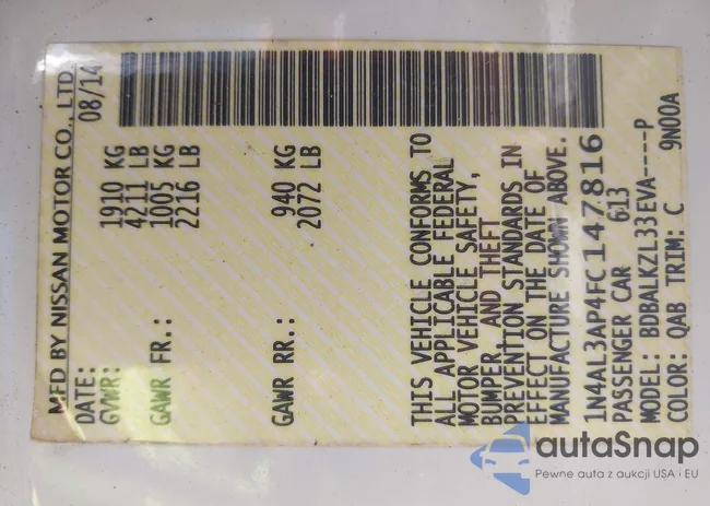 1N4AL3AP4FC147816: 43312056