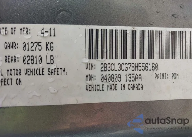 2B3CL3CG7BH556160: 43312101