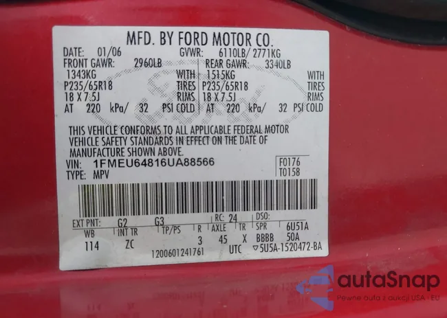 1FMEU64816UA88566: 43312123