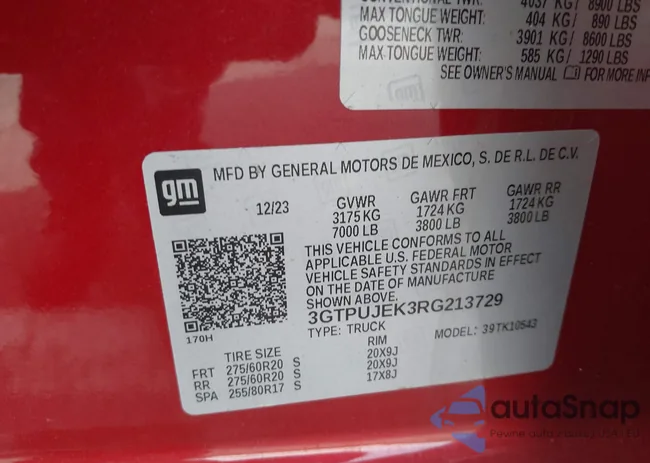 3GTPUJEK3RG213729: 43312183