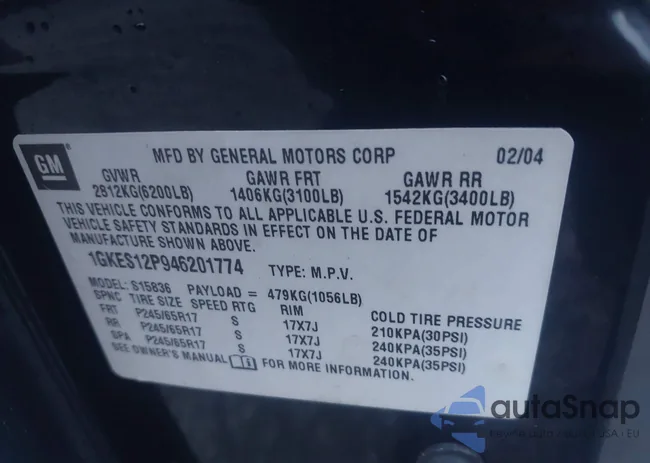 1GKES12P946201774: 43312344