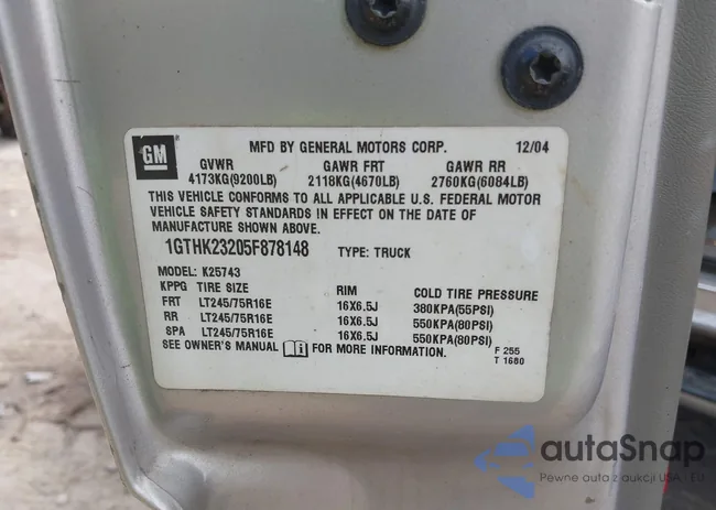 1GTHK23205F878148: 43311448