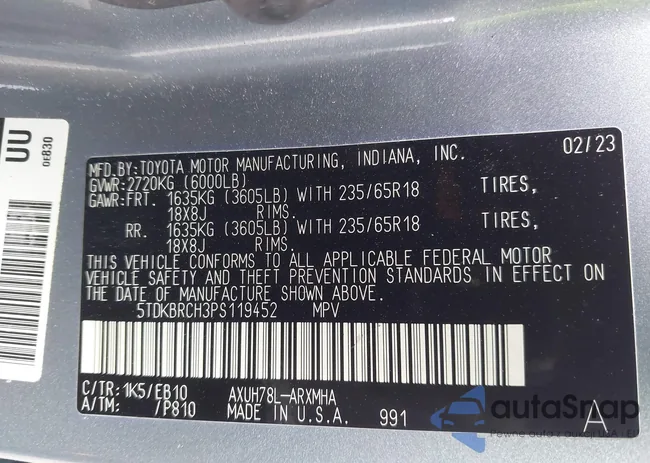 5TDKBRCH3PS119452: 43311561