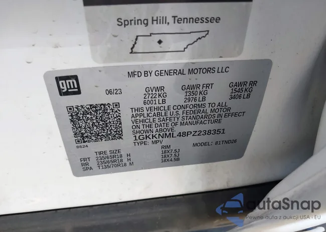 1GKKNML48PZ238351: 43311575