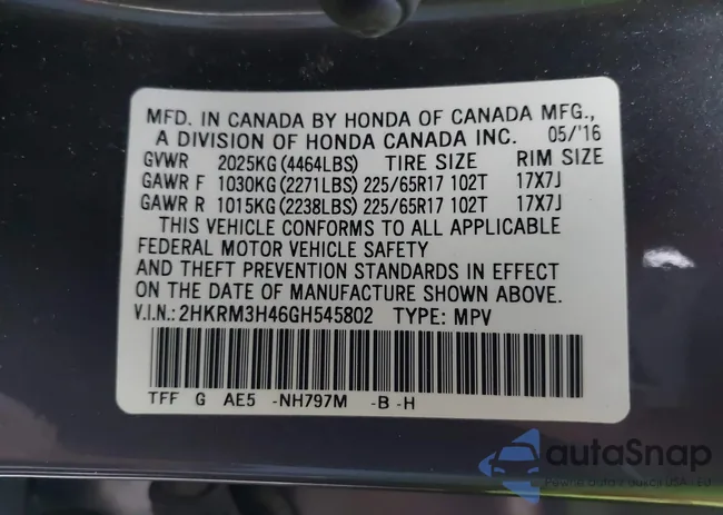 2HKRM3H46GH545802: 43311677