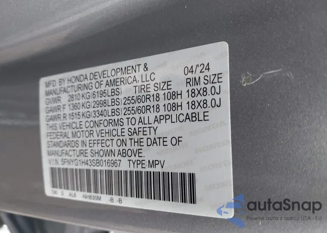 5FNYG1H43SB016967: 43312808