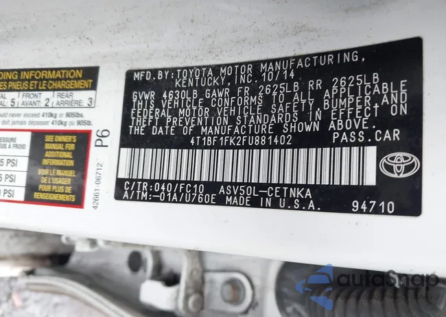 4T1BF1FK2FU881402: 43312888