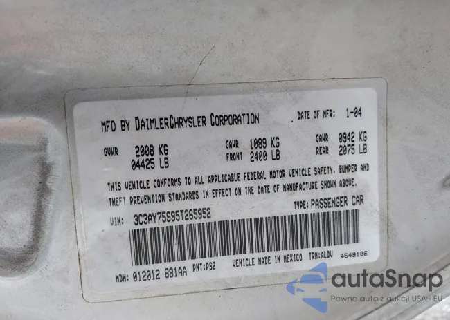 3C3AY75S95T265952: 43312926