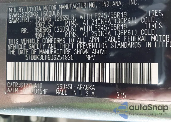 5TDDK3EH6DS254830: 43312933