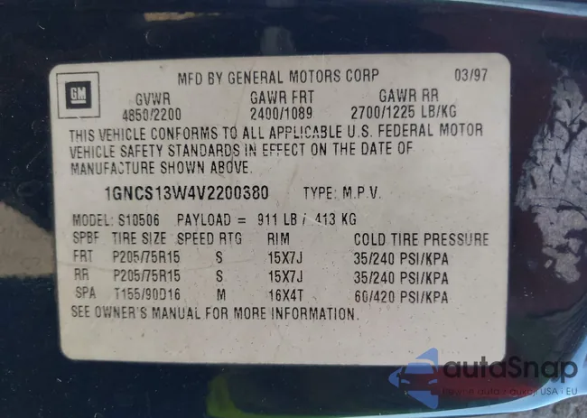 1GNCS13W4V2200380: 43312959