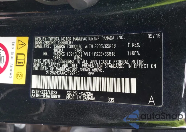 2T2BZMCA4KC199715: 43312998